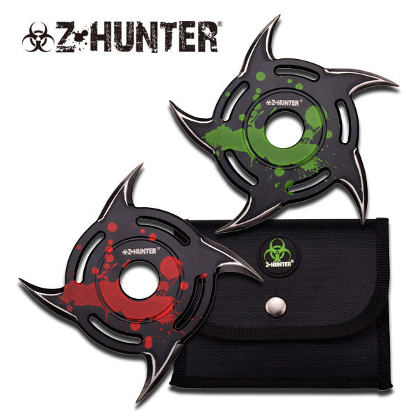 2 Pc Cyclone Throwing Star Zombie Blood Splatter Knife Set - Tophatter's Army Products & Self Defense Collectible Weapons - Tophatter Daily Deals